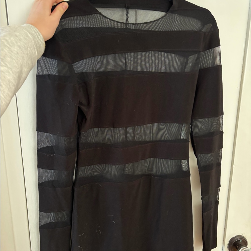 Norma Kamali Black Striped Mesh Mini Dress